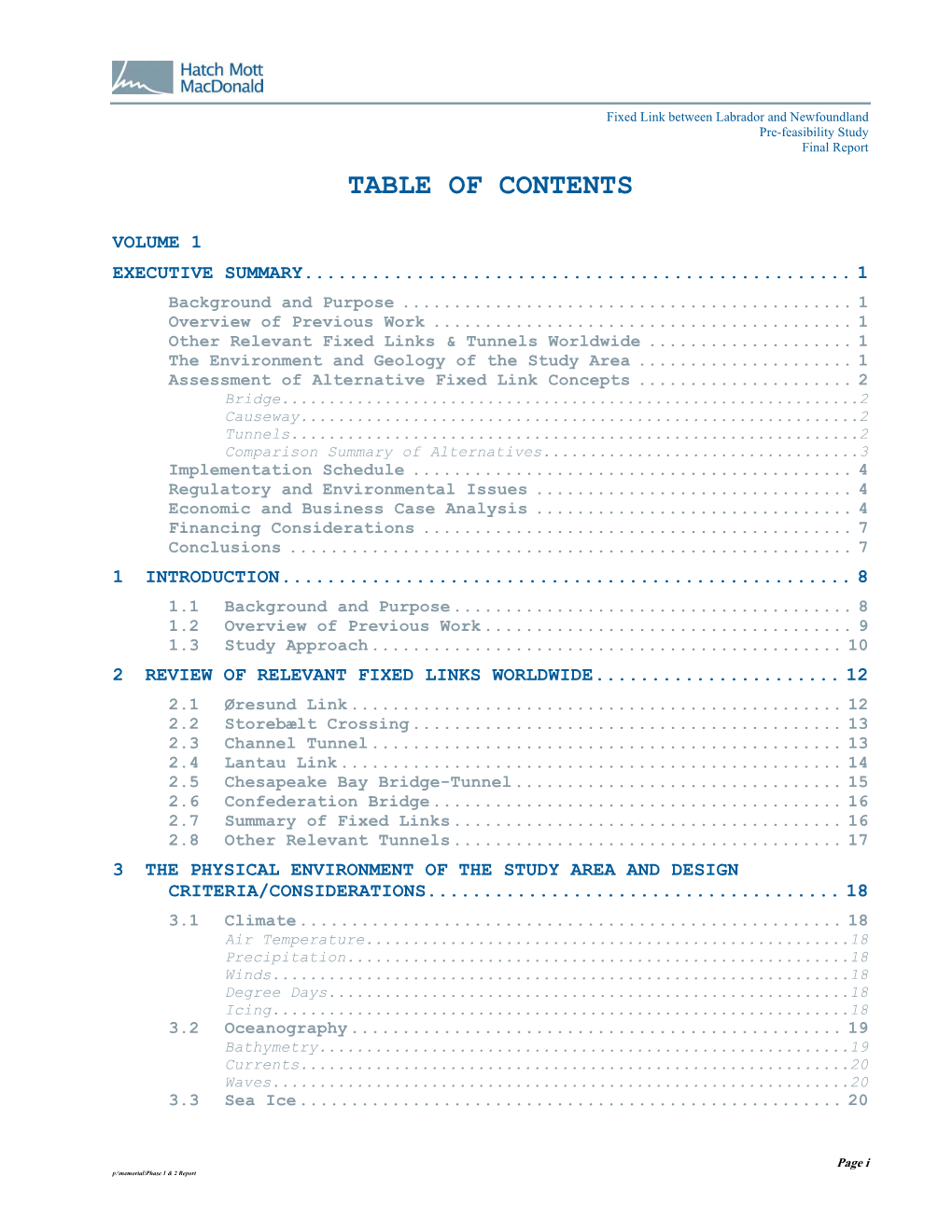 Fixed Link Between Labrador and Newfoundland Pre-Feasibility Study Final Report