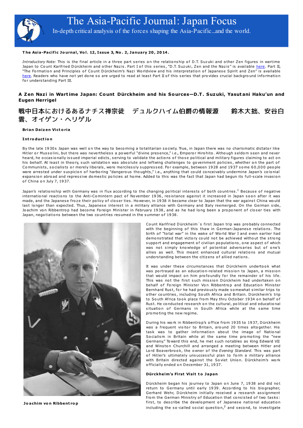 The Asia-Pacific Journal: Japan Focus In-Depth Critical Analysis of the Forces Shaping the Asia-Pacific...And the World