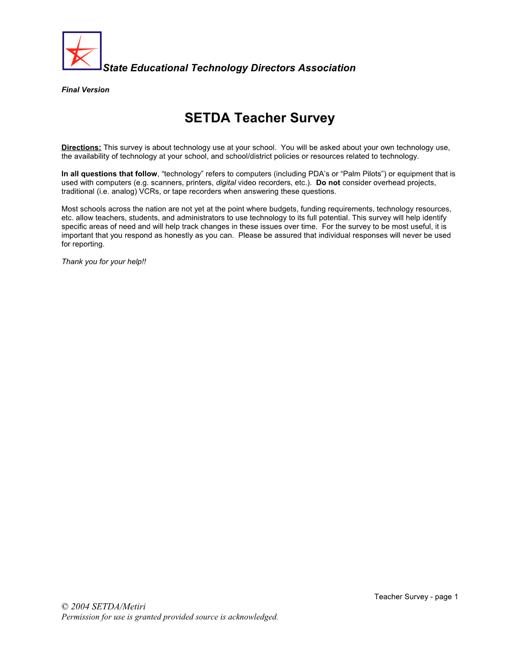 SETDA Teacher Survey