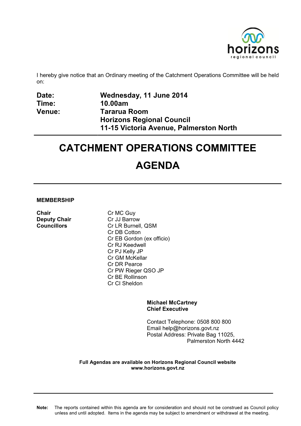 Agenda of Catchment Operations Committee