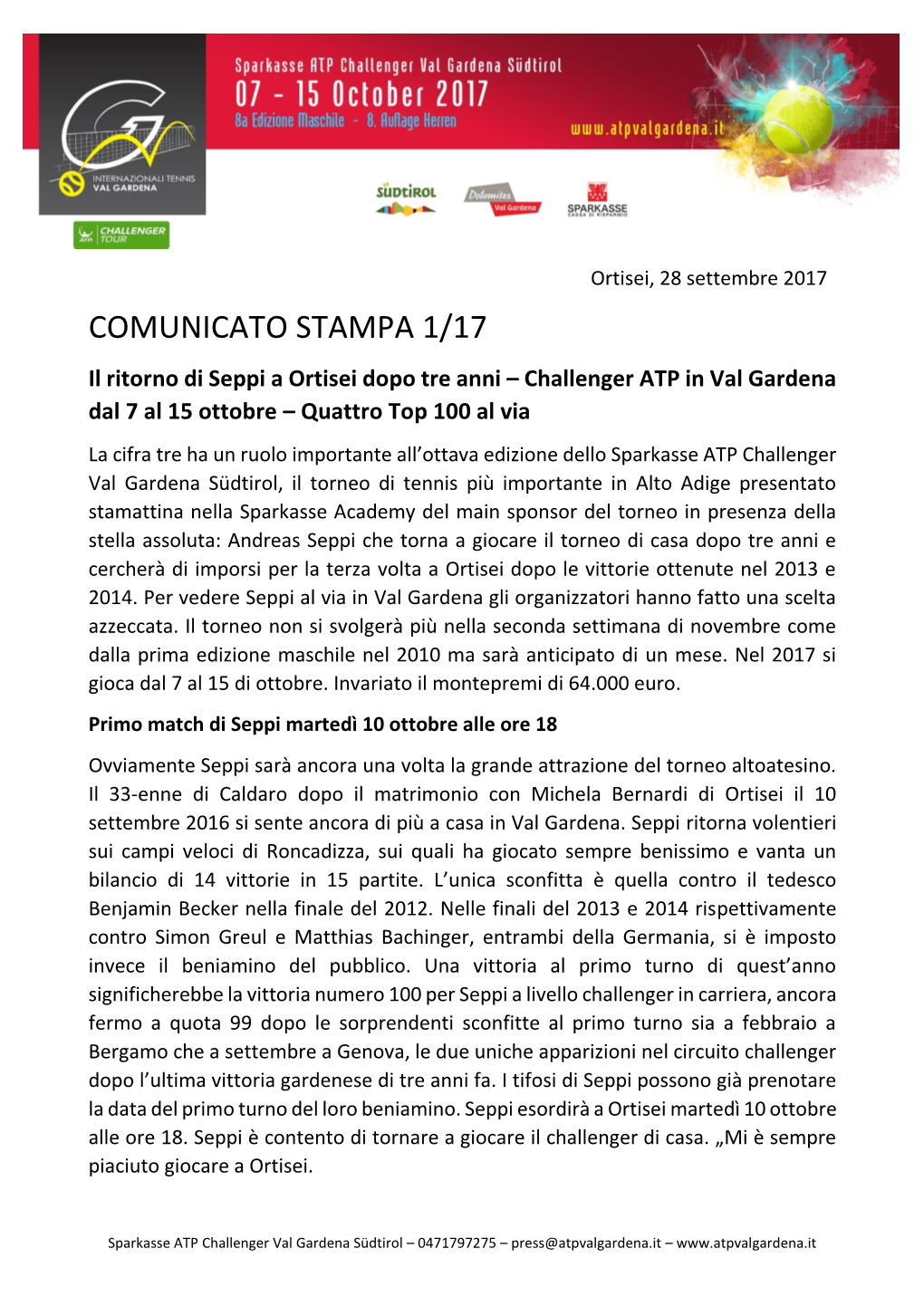 Comunicato Stampa 1/17