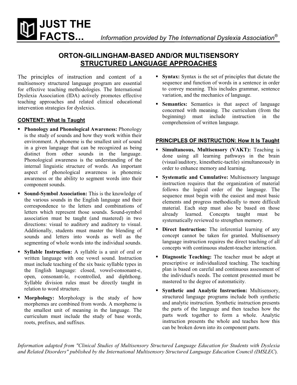 Orton-Gillingham Or Multisensory Structured Language Approaches