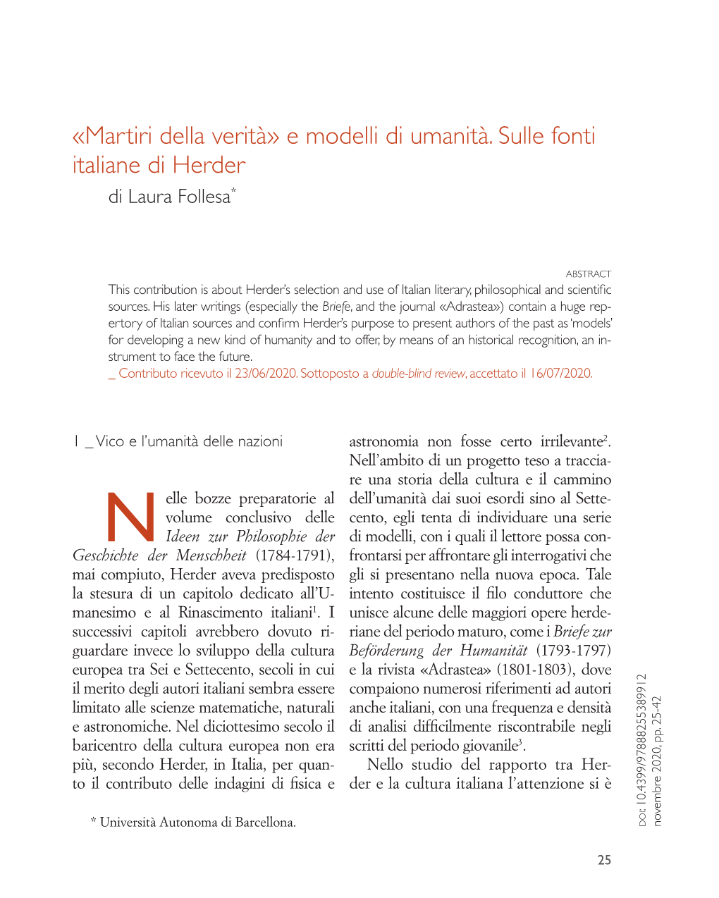 E Modelli Di Umanità. Sulle Fonti Italiane Di Herder Di Laura Follesa*