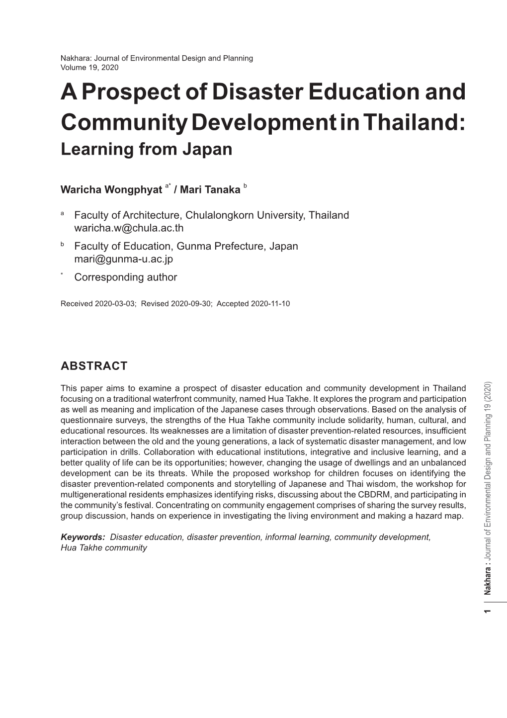 A Prospect of Disaster Education and Community Development in Thailand