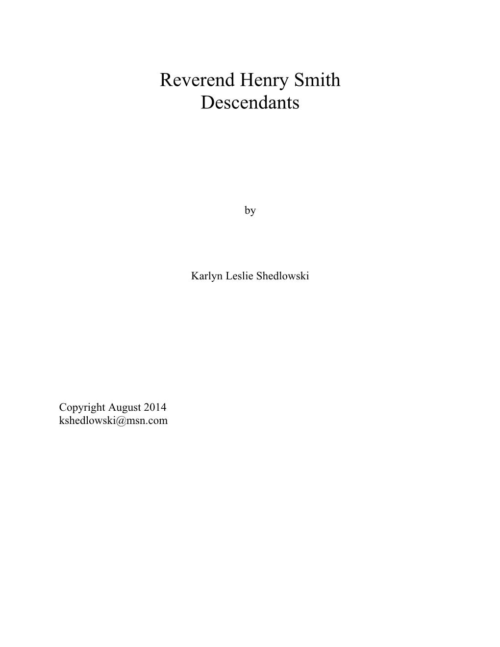 Reverend Henry Smith Descendants