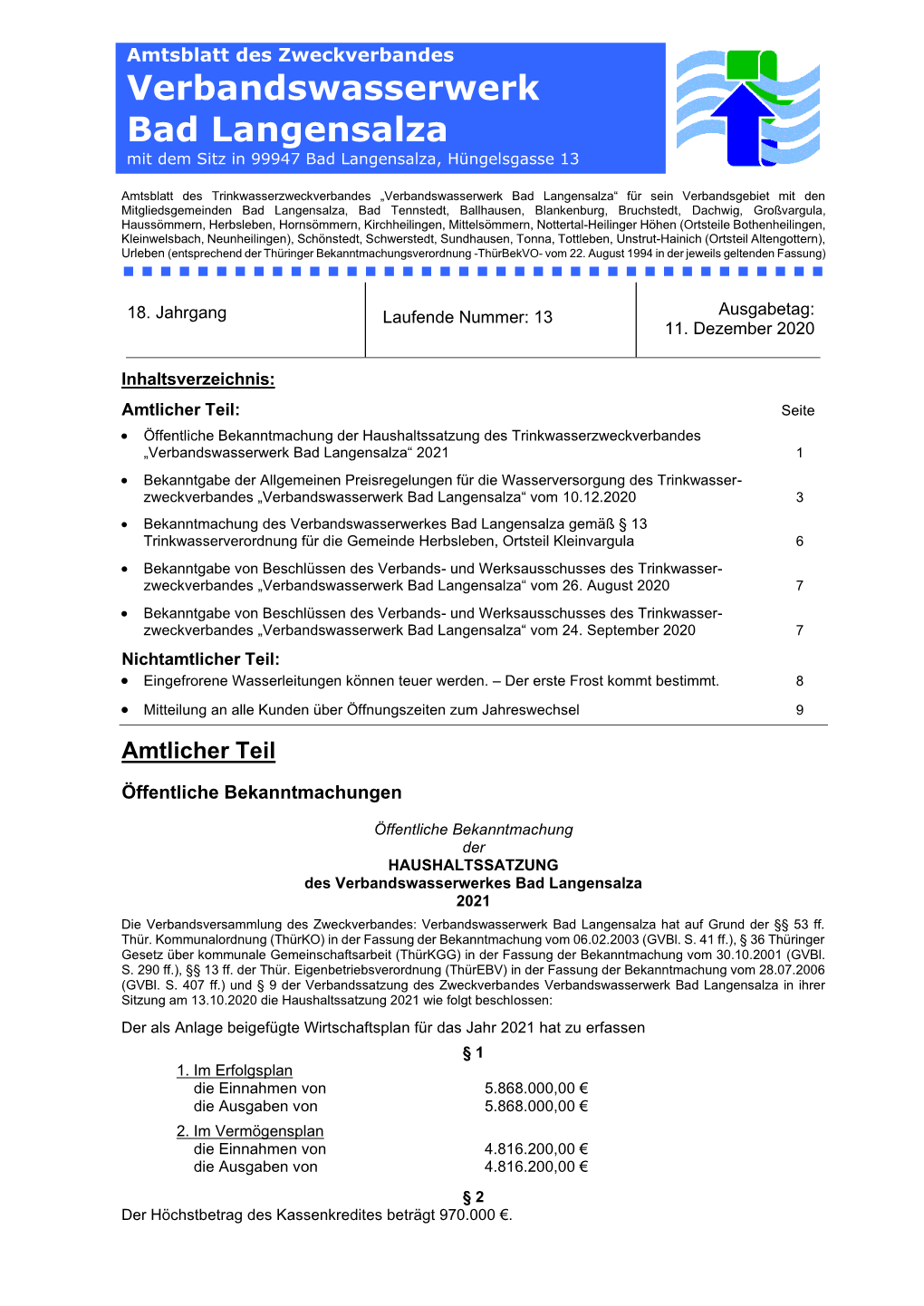 Verbandswasserwerk Bad Langensalza / AZV „Mittlere Unstrut“