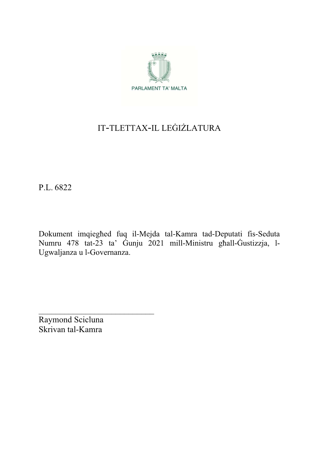 It-Tlettax-Il Leġiżlatura Pl 6822