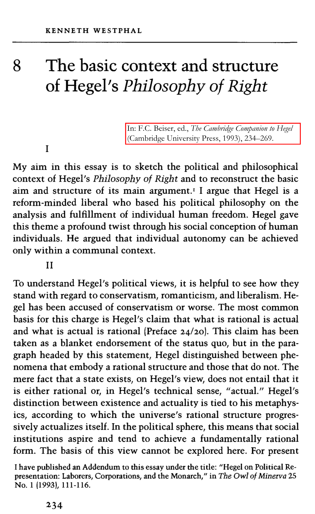 K. Westphal, 'The Basic Context and Structure of Hegel's Philosophy Of