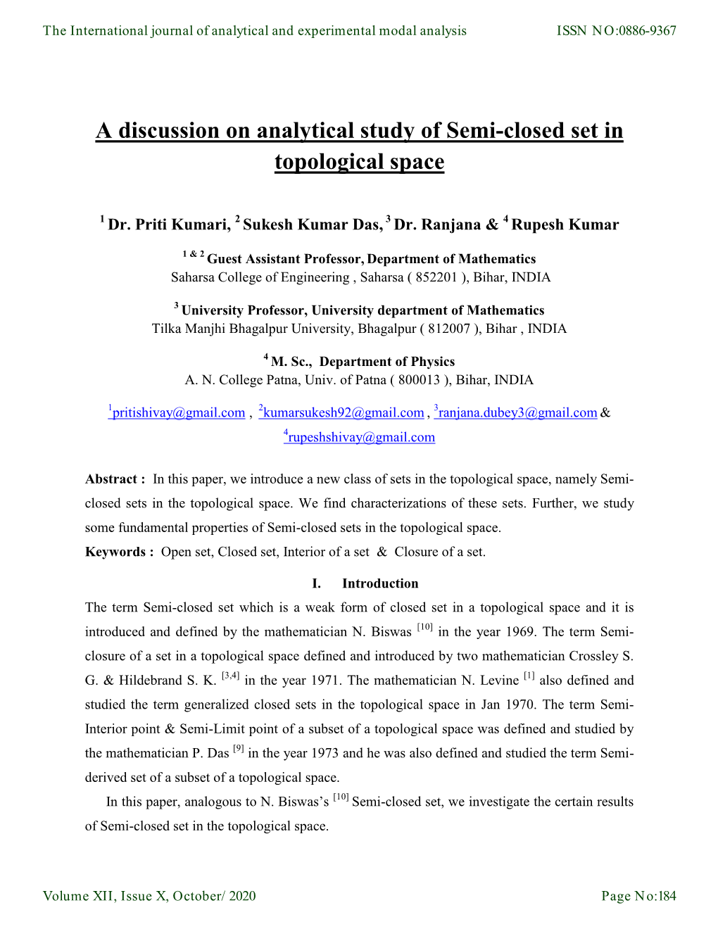 A Discussion on Analytical Study of Semi-Closed Set in Topological Space