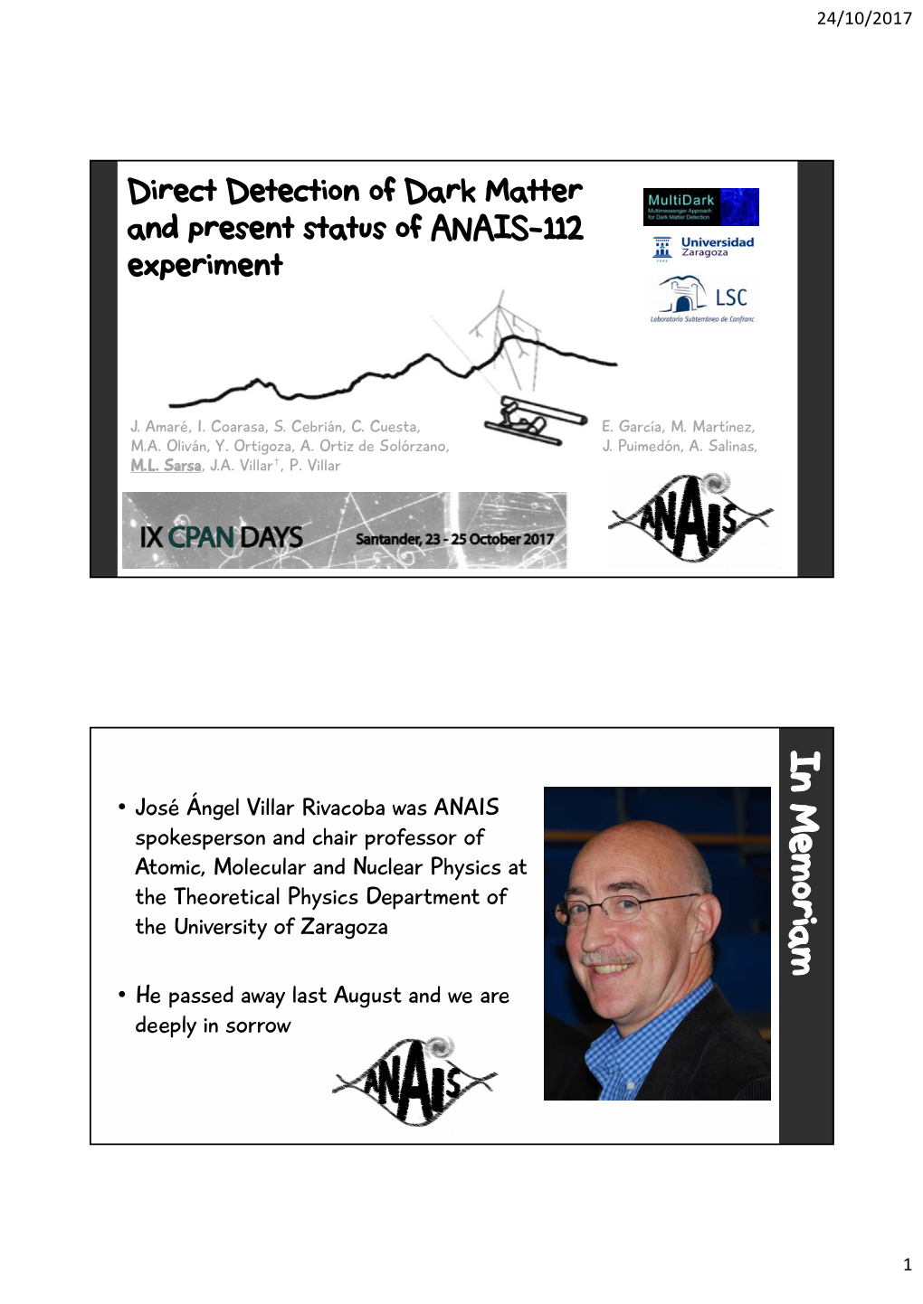 José Ángel Villar Rivacoba Was ANAIS Spokesperson and Chair Professor of Atomic, Molecular and Nuclear Physics at the Theo