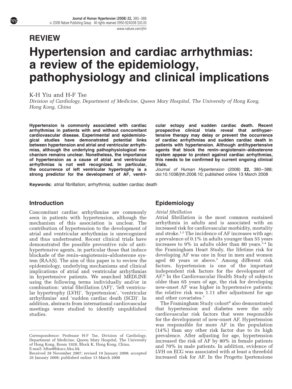 Hypertension and Cardiac Arrhythmias: a Review of the Epidemiology, Pathophysiology and Clinical Implications