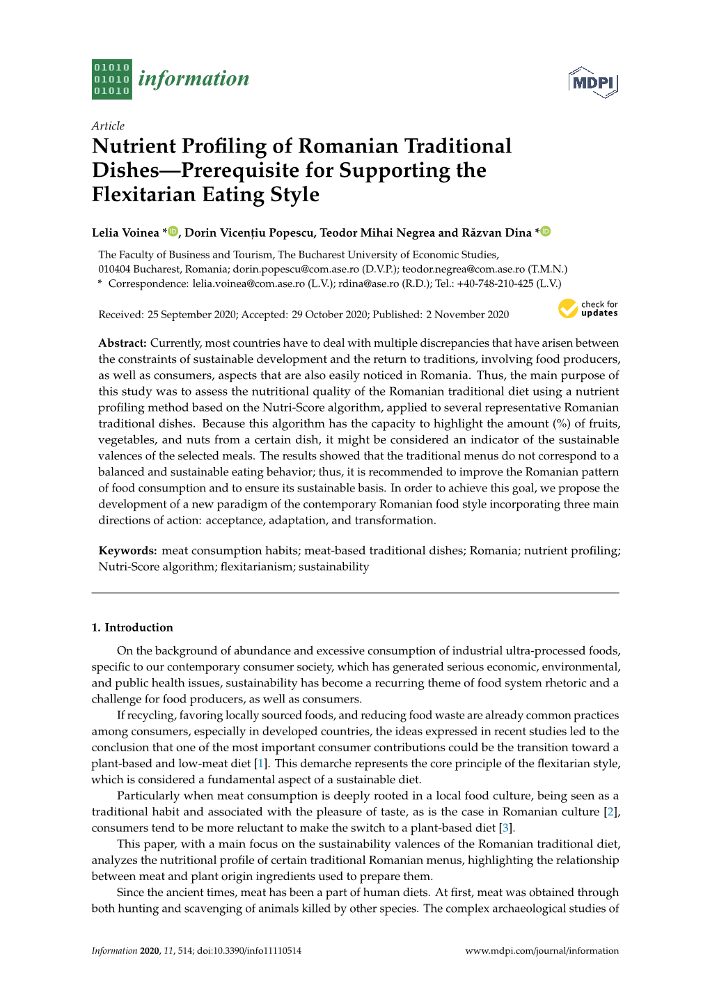 Nutrient Profiling of Romanian Traditional Dishes—Prerequisite For