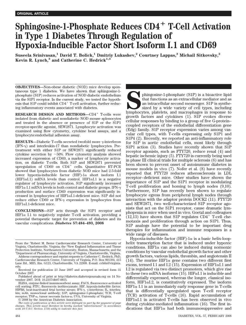 Sphingosine-1-Phosphate Reduces CD4 T-Cell Activation in Type 1