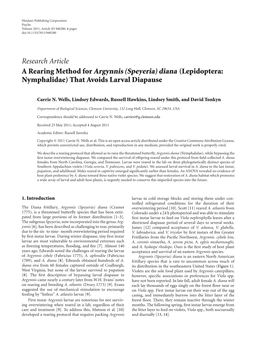 A Rearing Method for Argynnis (Speyeria) Diana