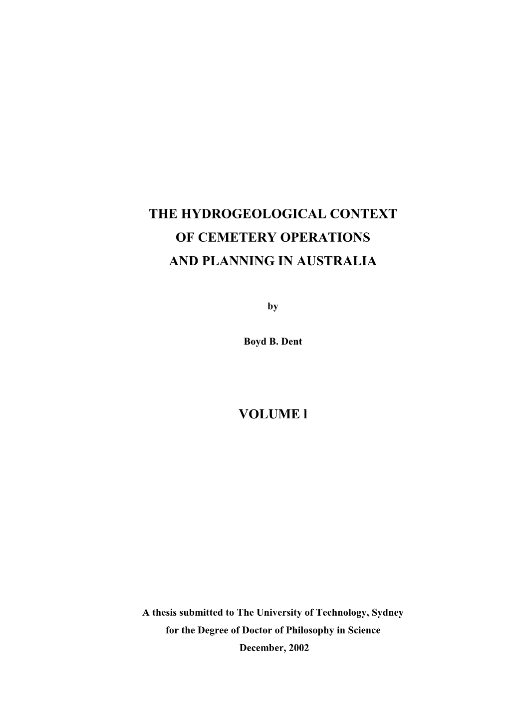 The Hydrogeological Context of Cemetery Operations and Planning in Australia