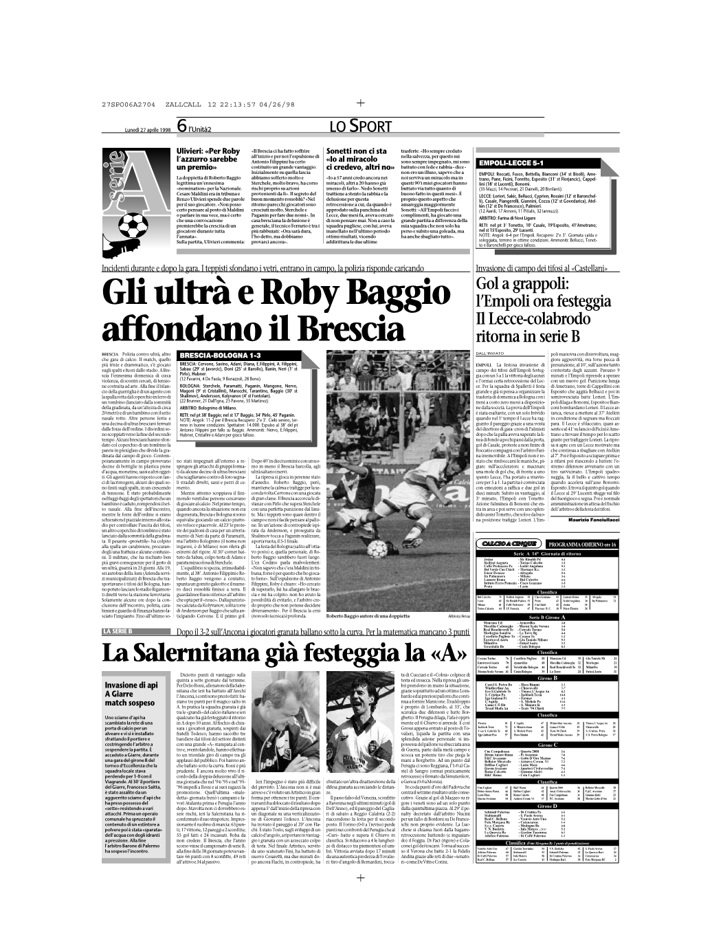 Gli Ultrà E Roby Baggio Affondano Il Brescia