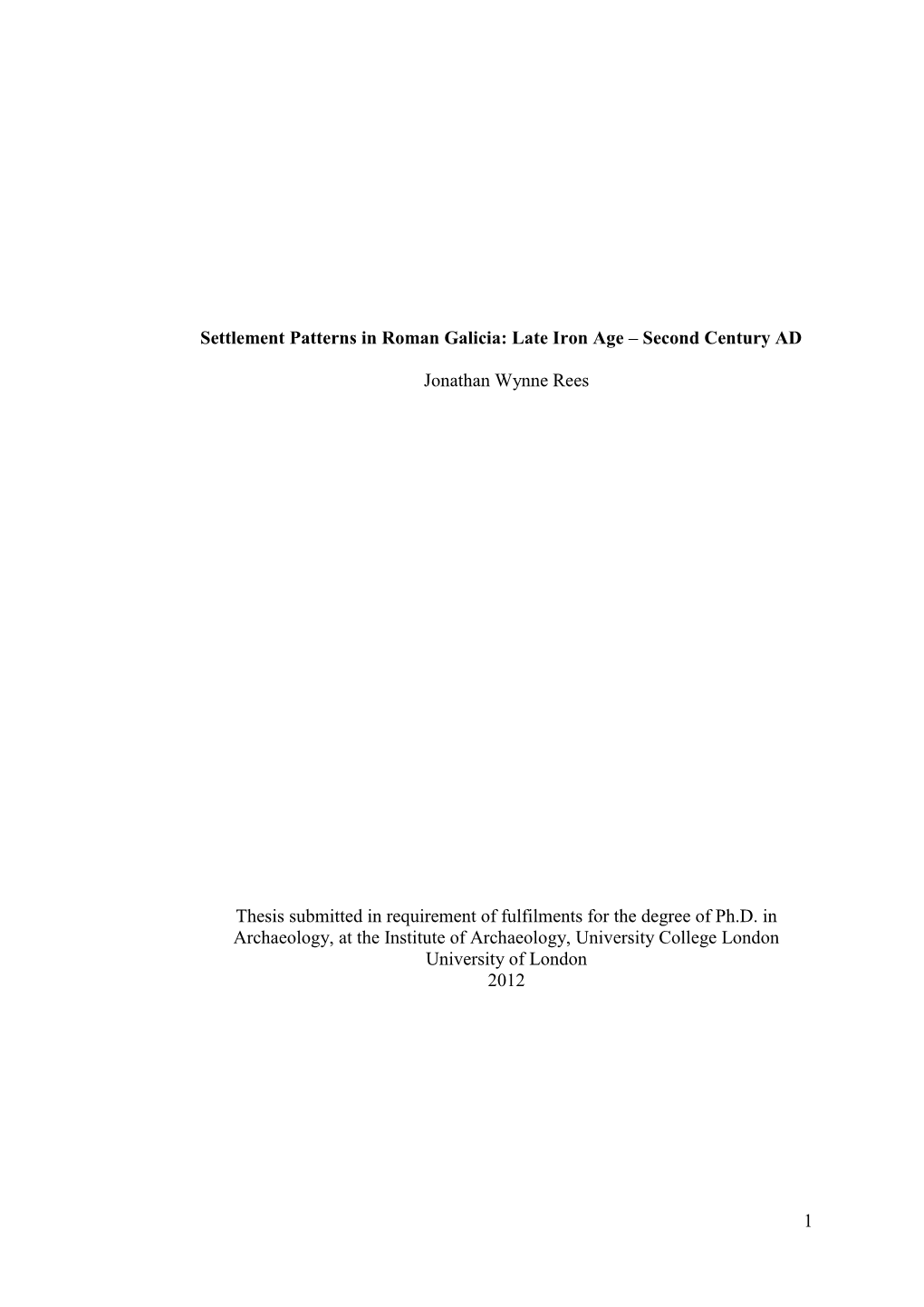 1 Settlement Patterns in Roman Galicia