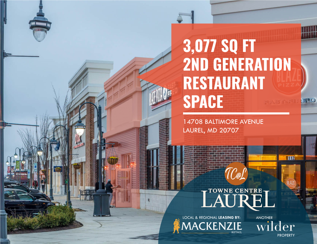 3,077 Sq Ft 2Nd Generation Restaurant Space 14708 Baltimore Avenue Laurel, Md 20707