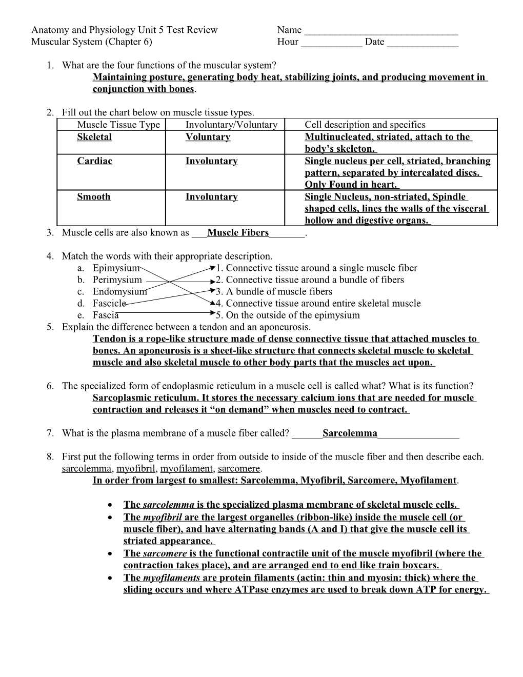 Anatomy And Physiology Unit 5 Test Review