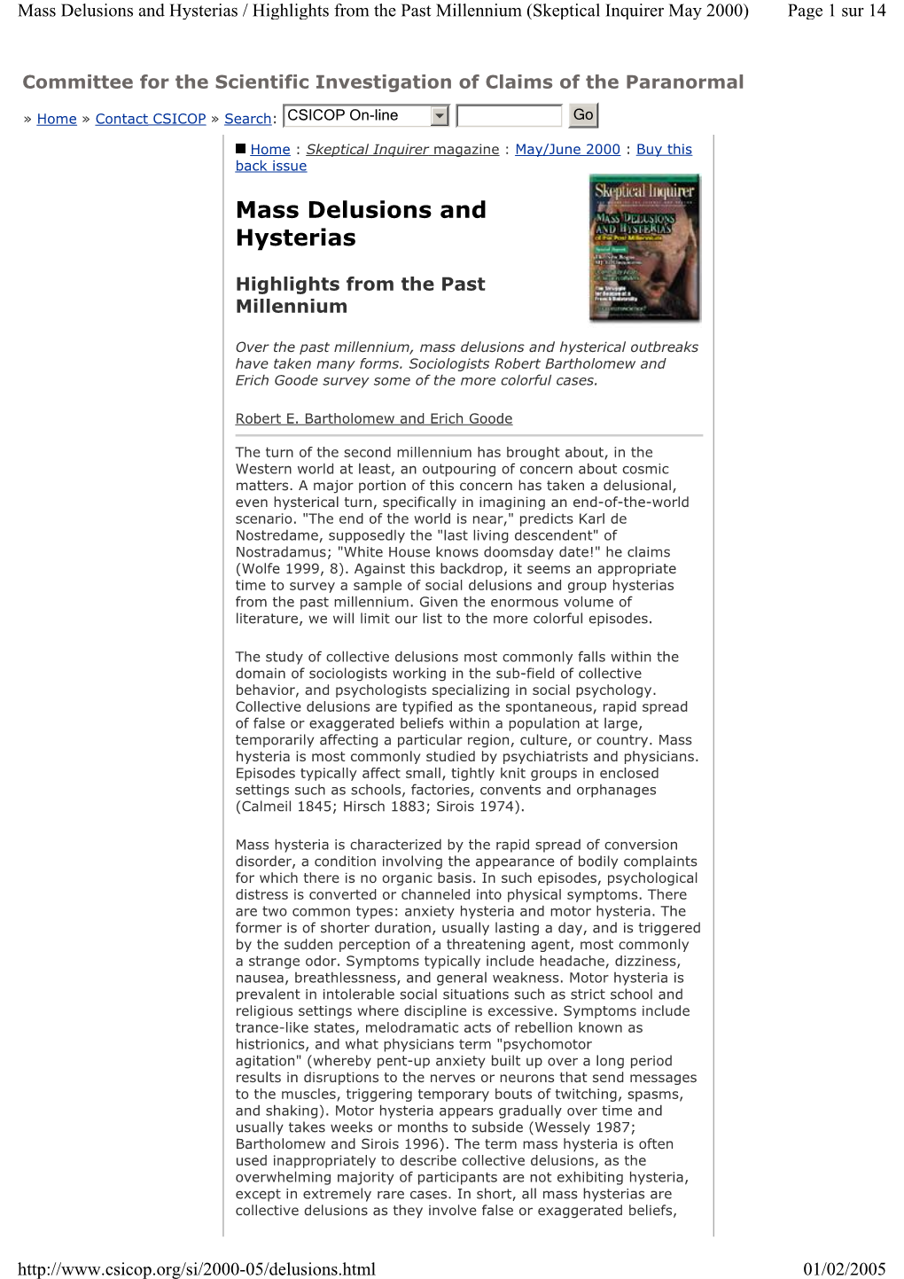 Mass Delusions and Hysterias / Highlights from the Past Millennium (Skeptical Inquirer May 2000) Page 1 Sur 14