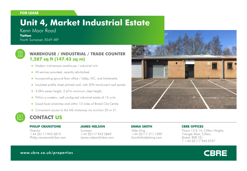 Unit 4, Market Industrial Estate Kenn Moor Road Yatton North Somerset, BS49 4RF