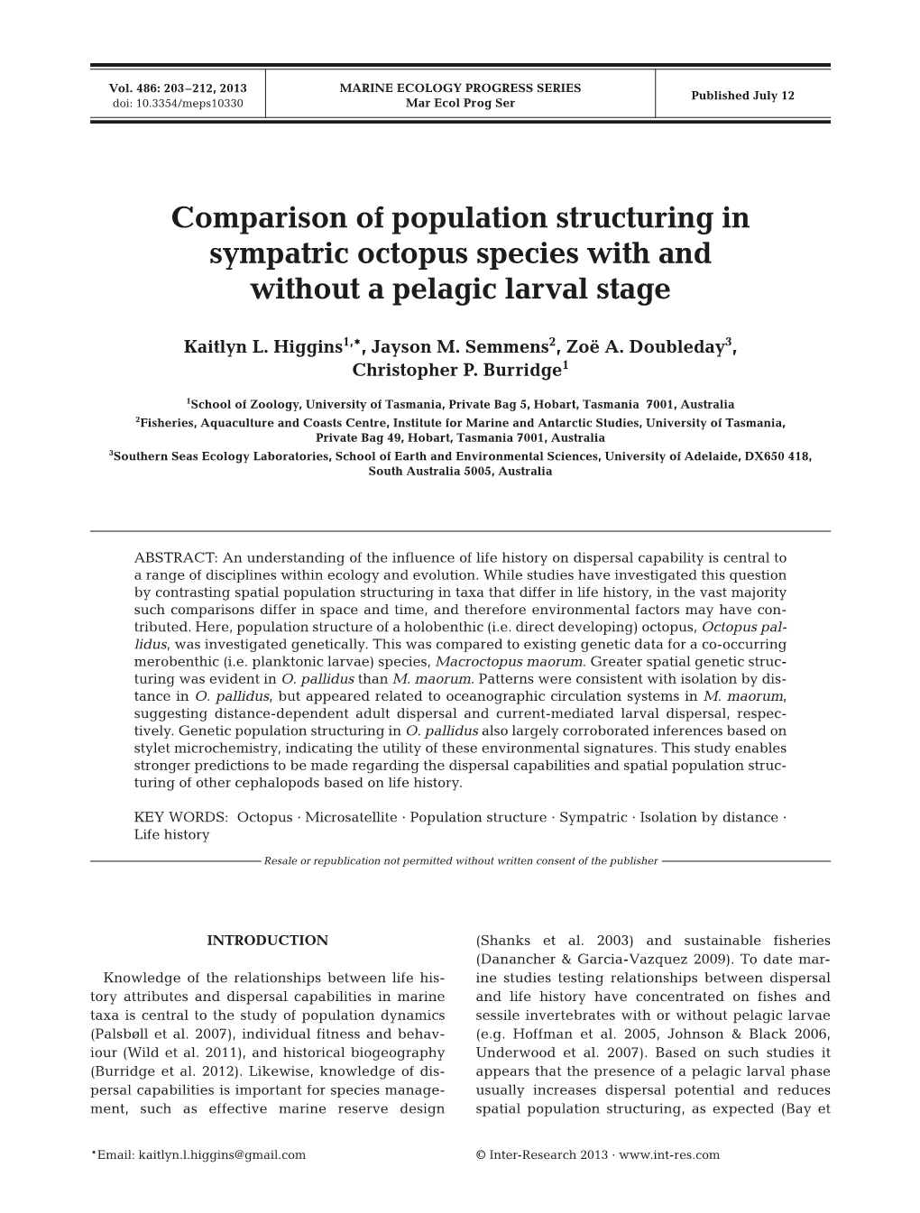 Comparison of Population Structuring in Sympatric Octopus Species with and Without a Pelagic Larval Stage