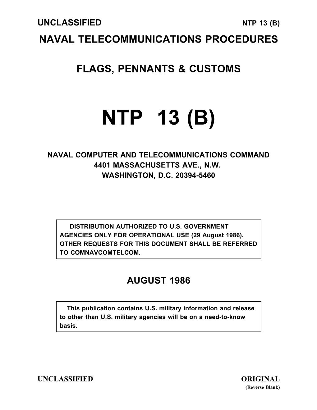 NTP 13 (B): Flags, Pennants, & Customs