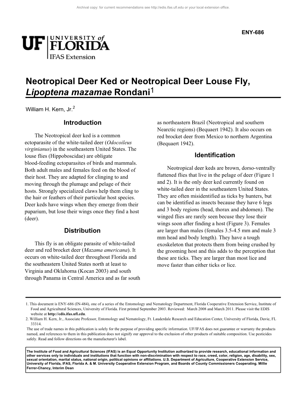 Neotropical Deer Ked Or Neotropical Deer Louse Fly, Lipoptena Mazamae Rondani1