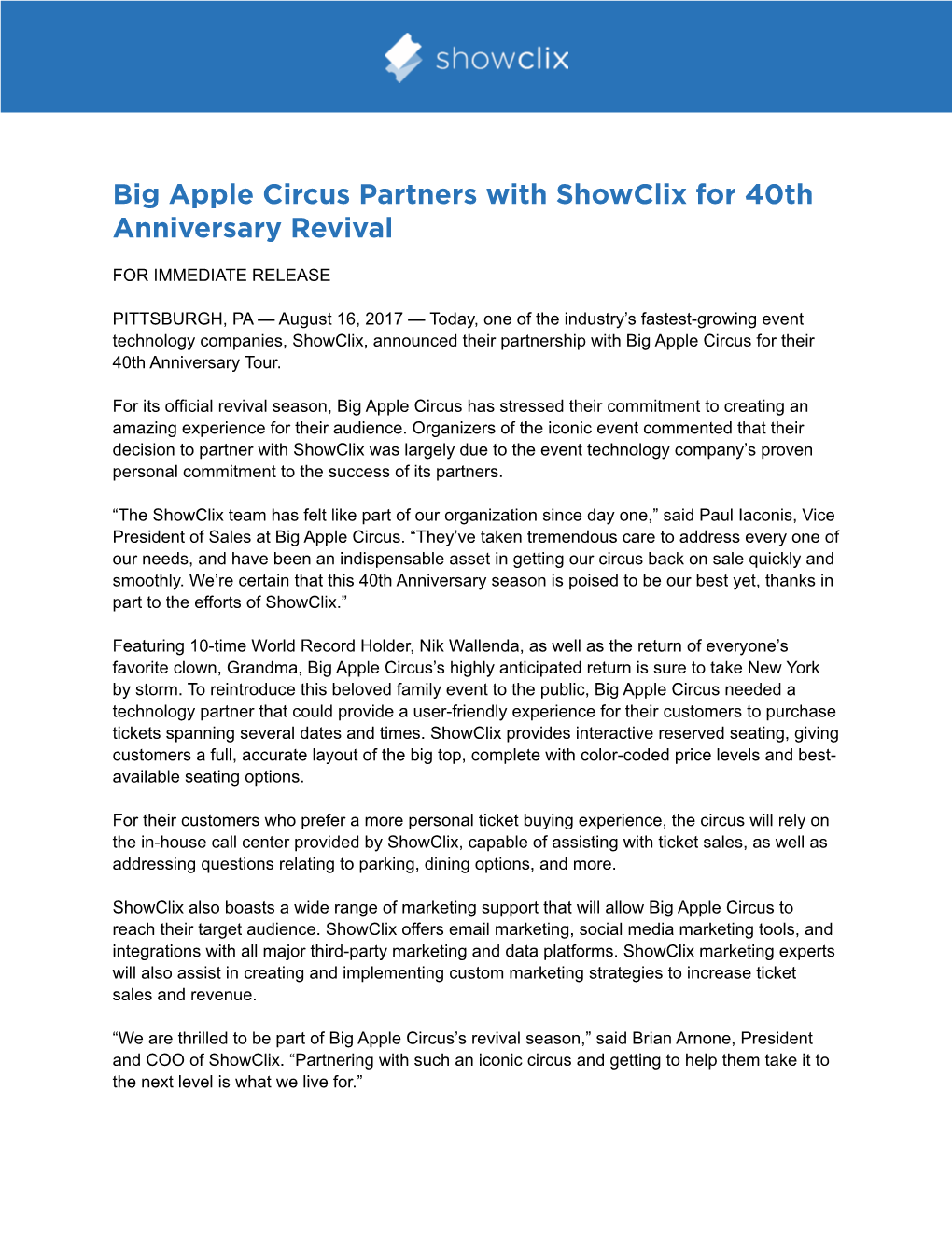 Big Apple Circus Partners with Showclix for 40Th Anniversary Revival