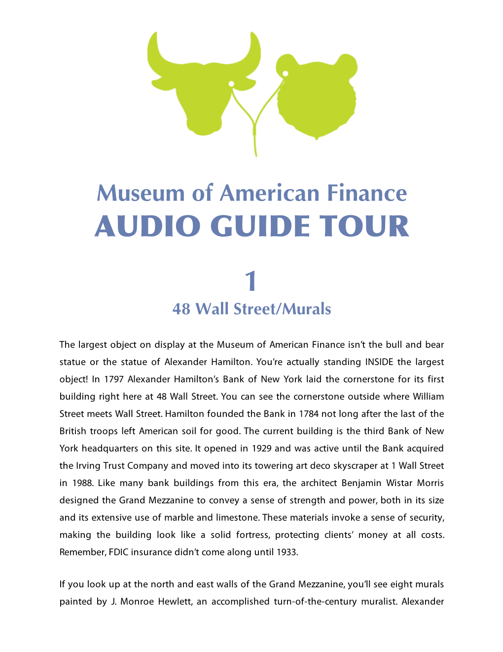 AUDIO GUIDE TOUR 1 48 Wall Street/Murals