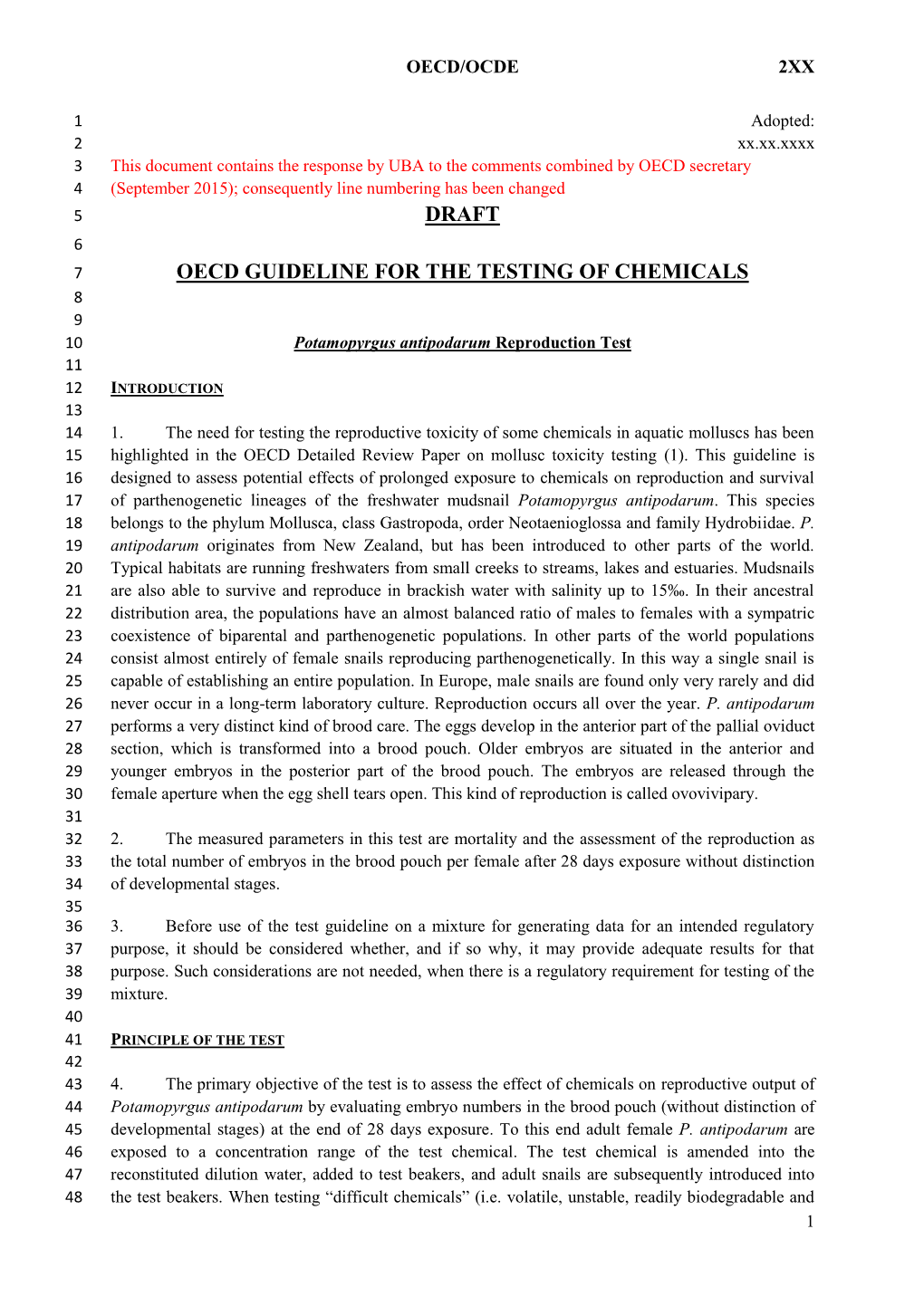 Draft Oecd Guideline for the Testing of Chemicals