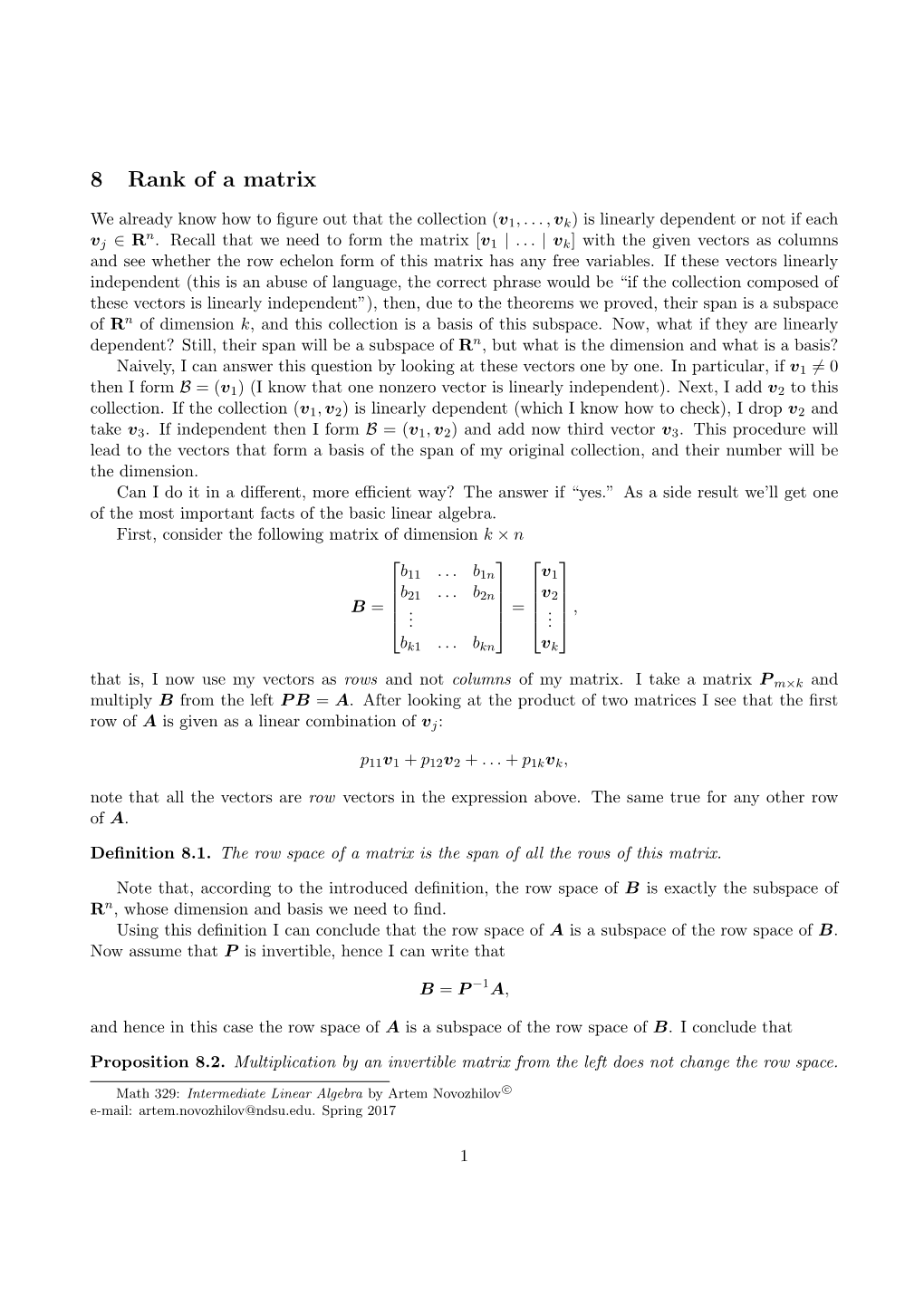 8 Rank of a Matrix