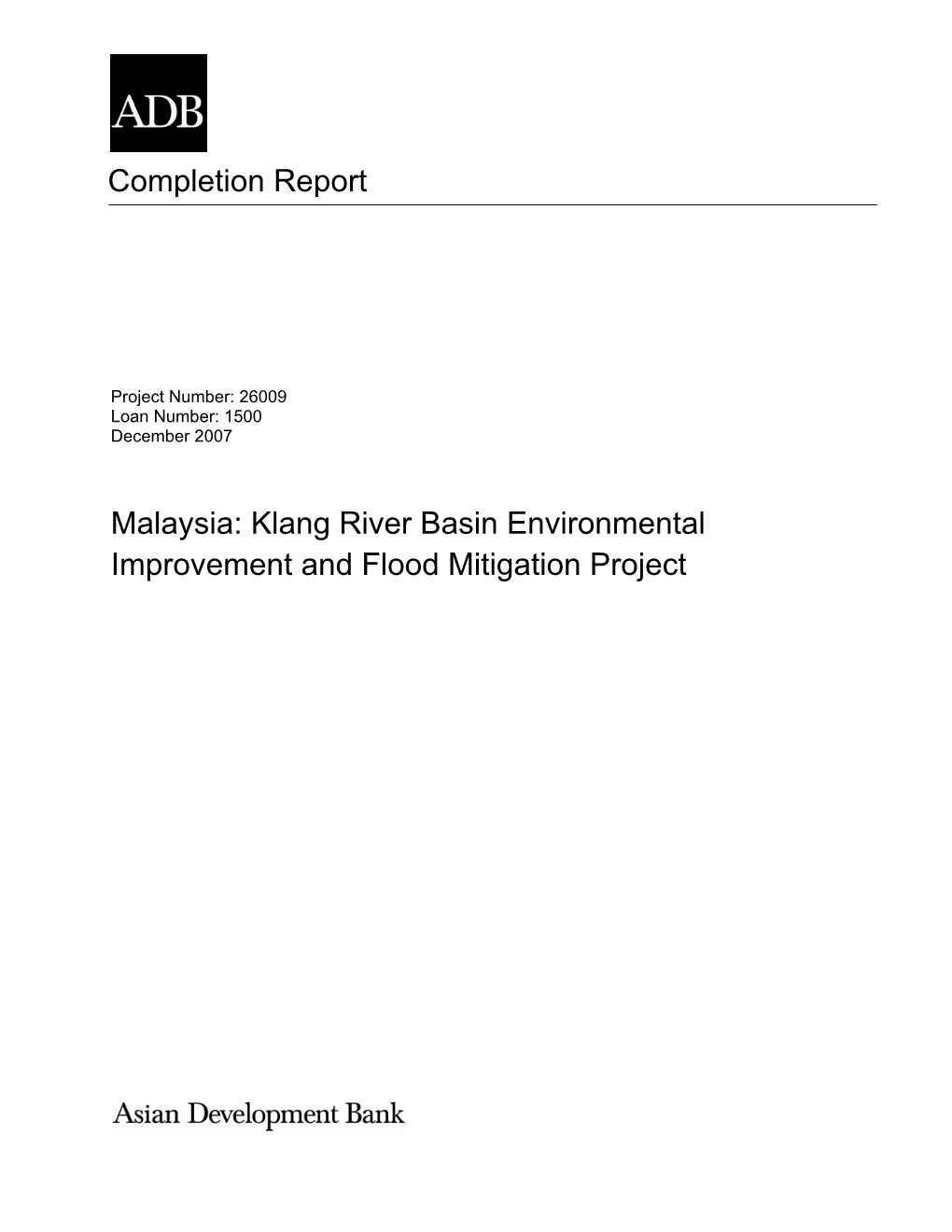 Klang River Basin Environmental Improvement and Flood Mitigation Project