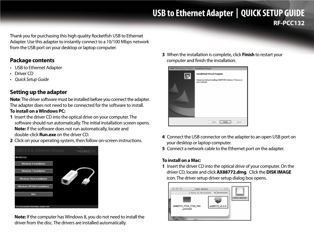 USB to Ethernet Adapter | QUICK SETUP GUIDE RF-PCC132