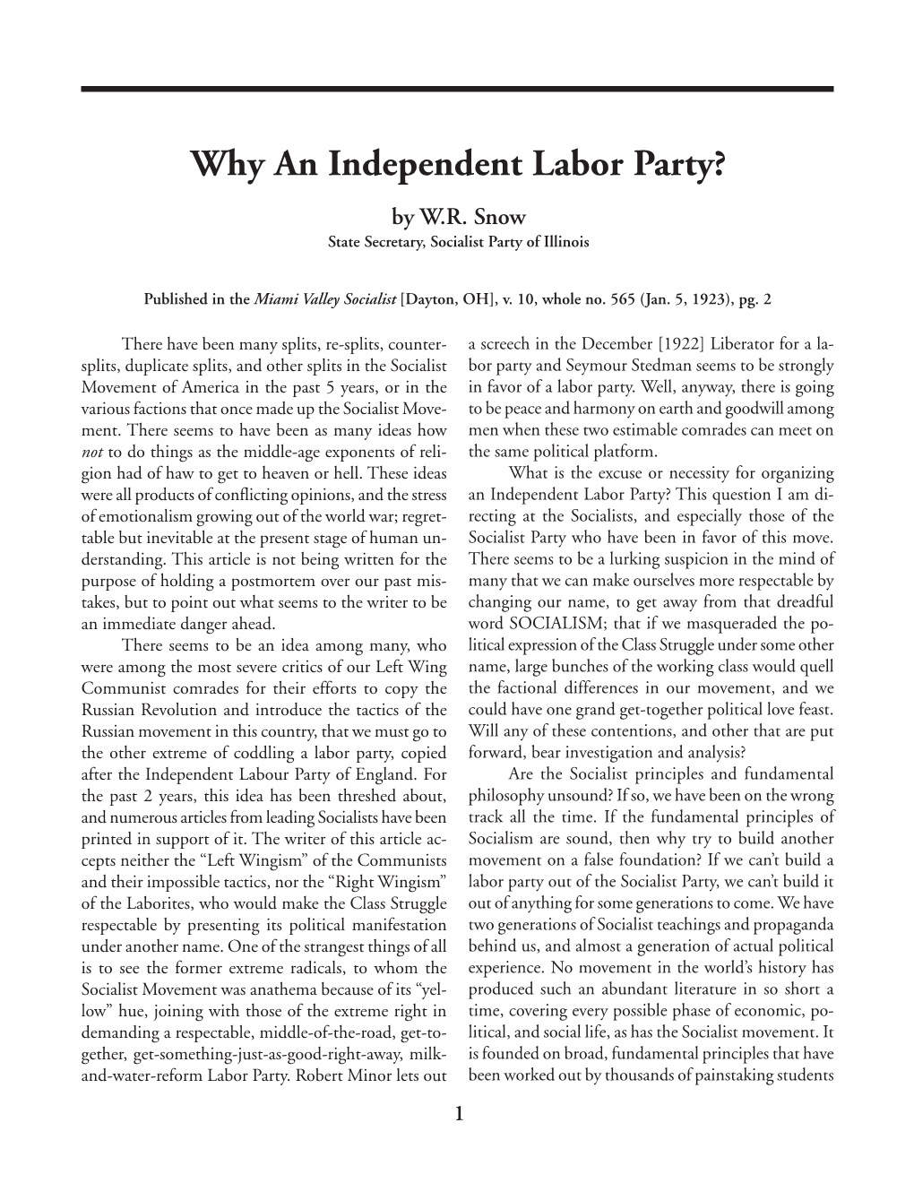 Why an Independent Labor Party? [Jan