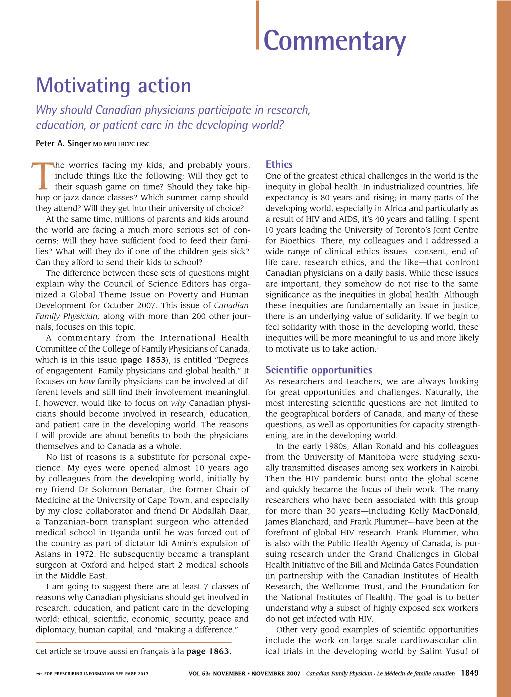 Commentary Motivating Action Why Should Canadian Physicians Participate in Research, Education, Or Patient Care in the Developing World?