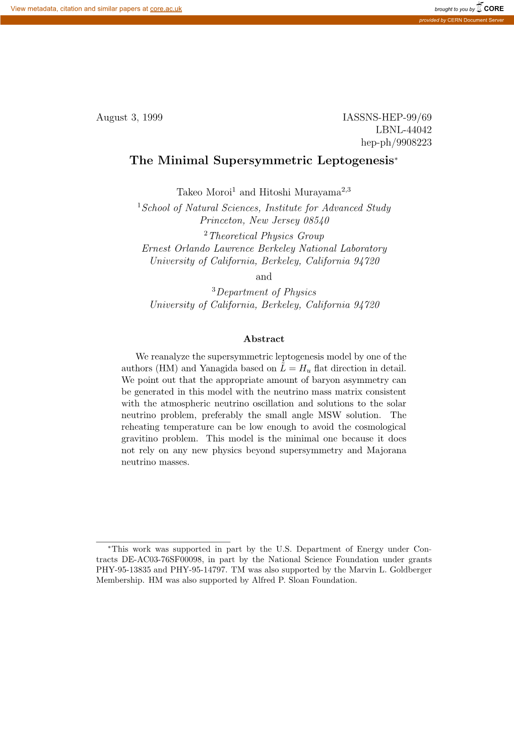 The Minimal Supersymmetric Leptogenesis∗