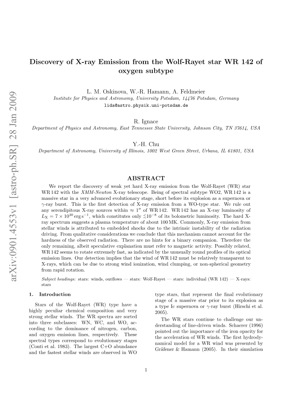 Discovery of X-Ray Emission from the Wolf-Rayet Star WR142 of Oxygen Subtype