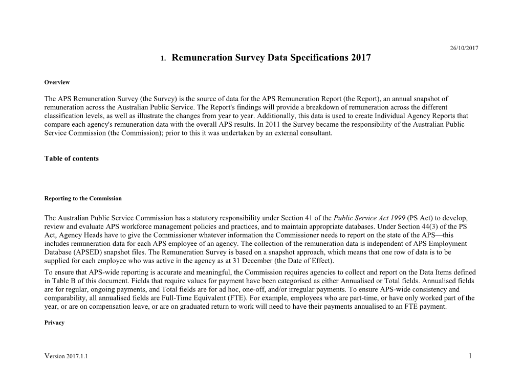 Remuneration Survey Data Specifications 2017