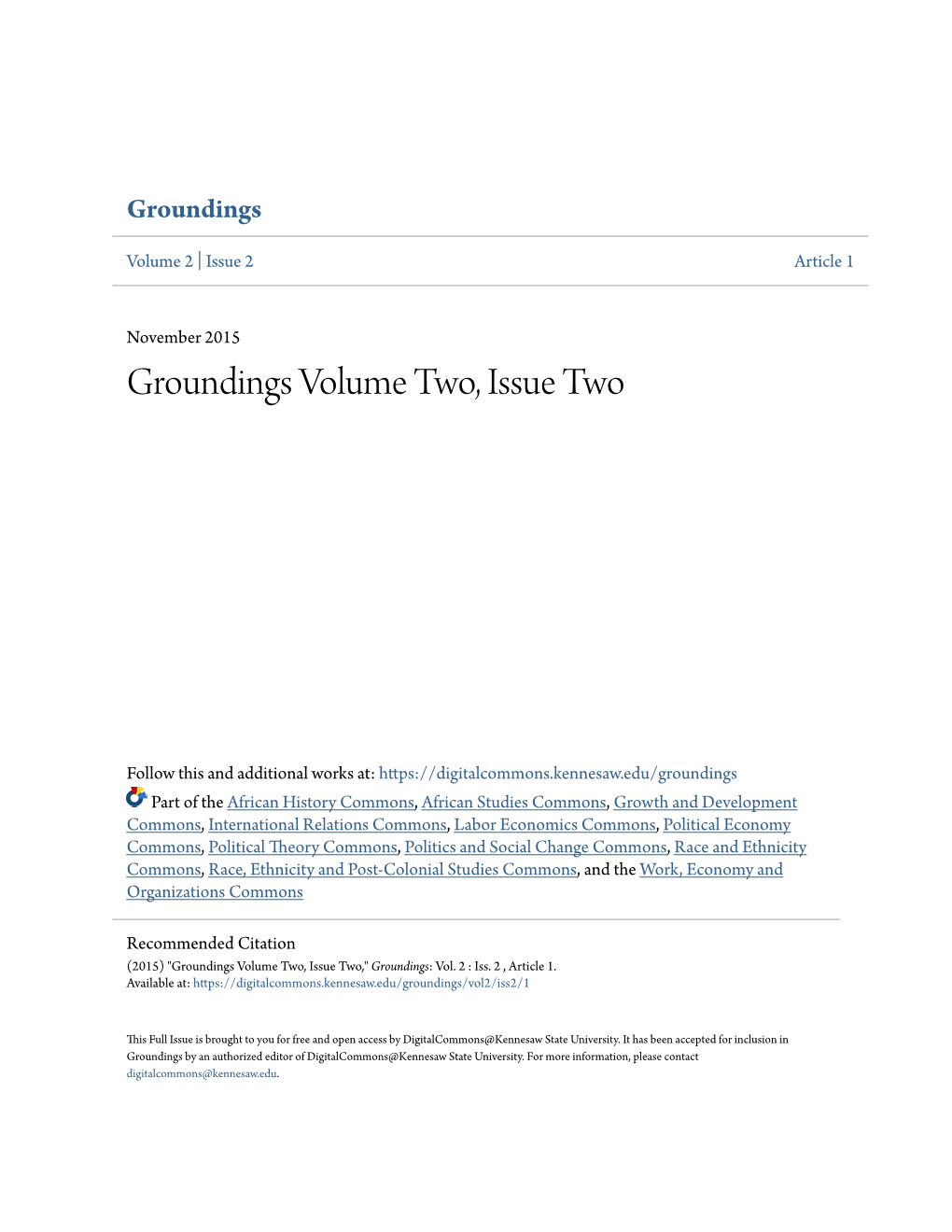 Groundings Volume Two, Issue Two