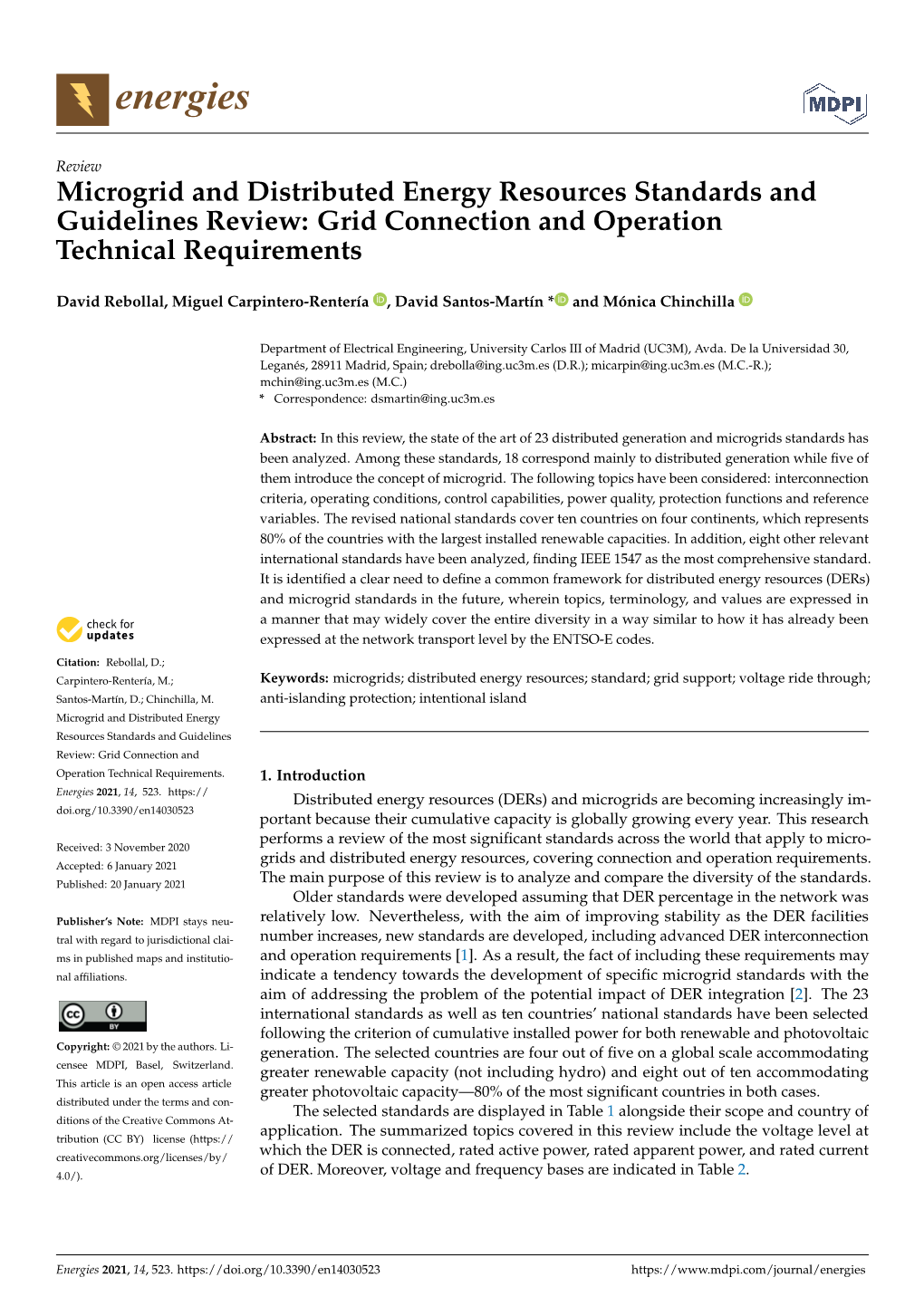 Microgrid and Distributed Energy Resources Standards and Guidelines Review: Grid Connection and Operation Technical Requirements