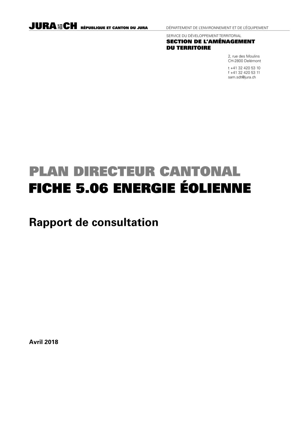 Plan Directeur Cantonal Fiche 5.06 Energie Éolienne