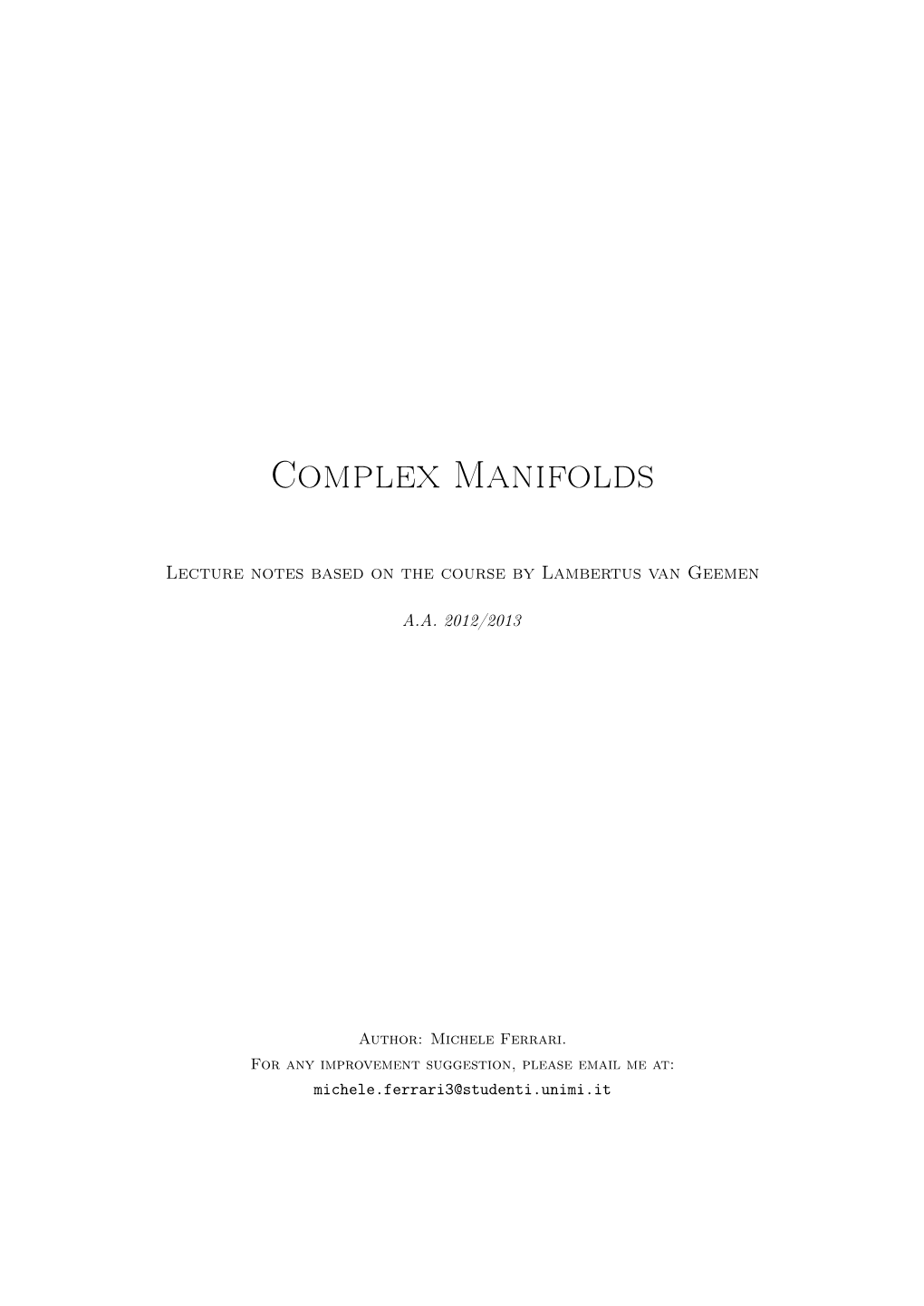 Complex Manifolds