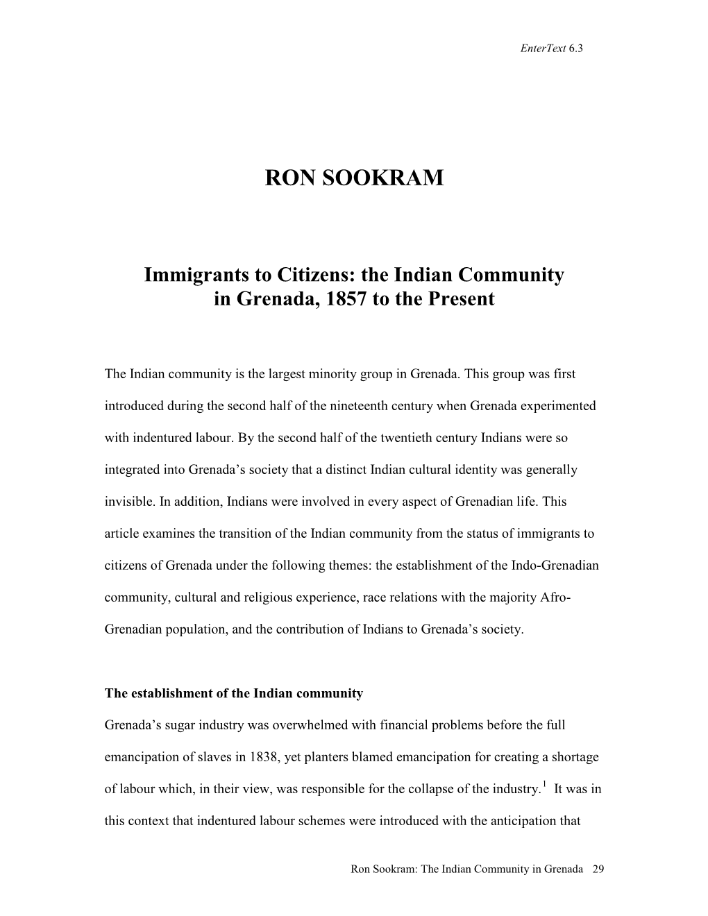 Immigrants to Citizens: the Indian Community in Grenada, 1857 to 2003