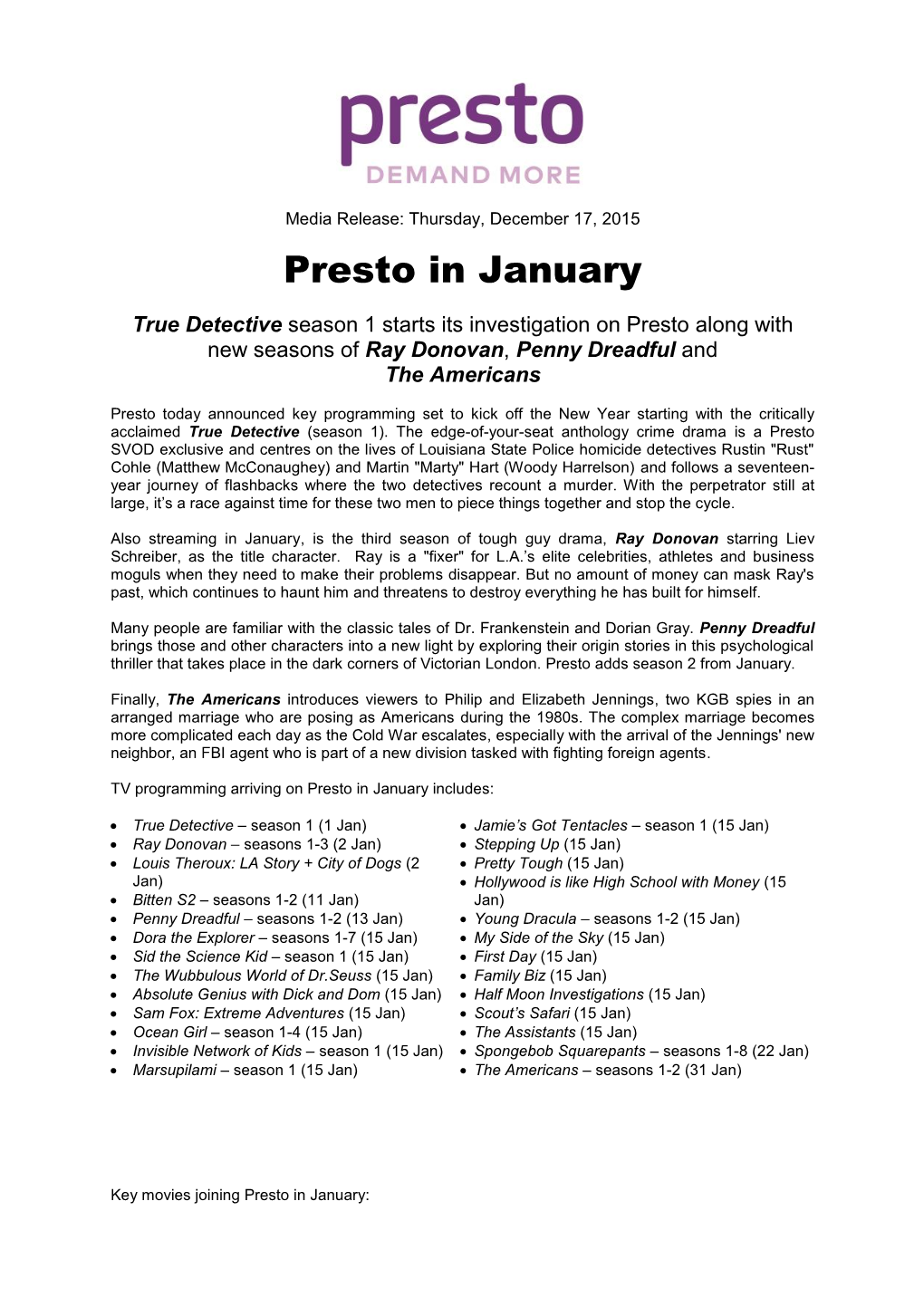 Presto in January