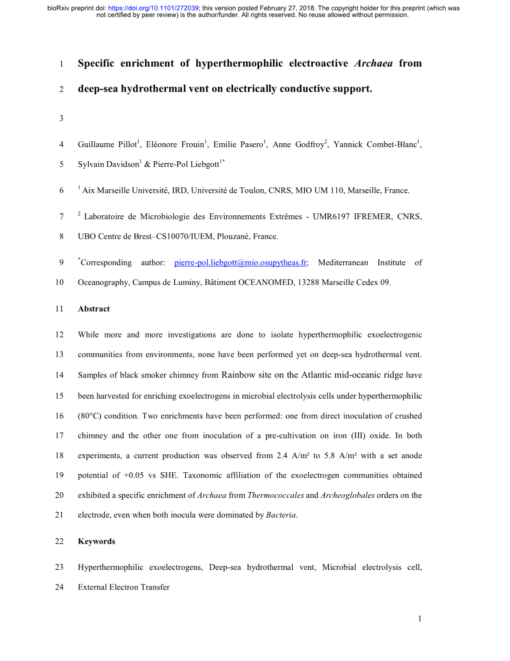 Specific Enrichment of Hyperthermophilic Electroactive Archaea From