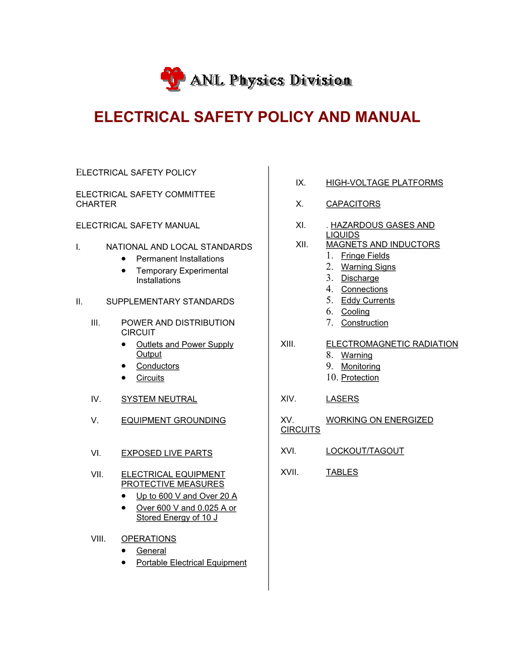 Electrical Safety Policy and Manual