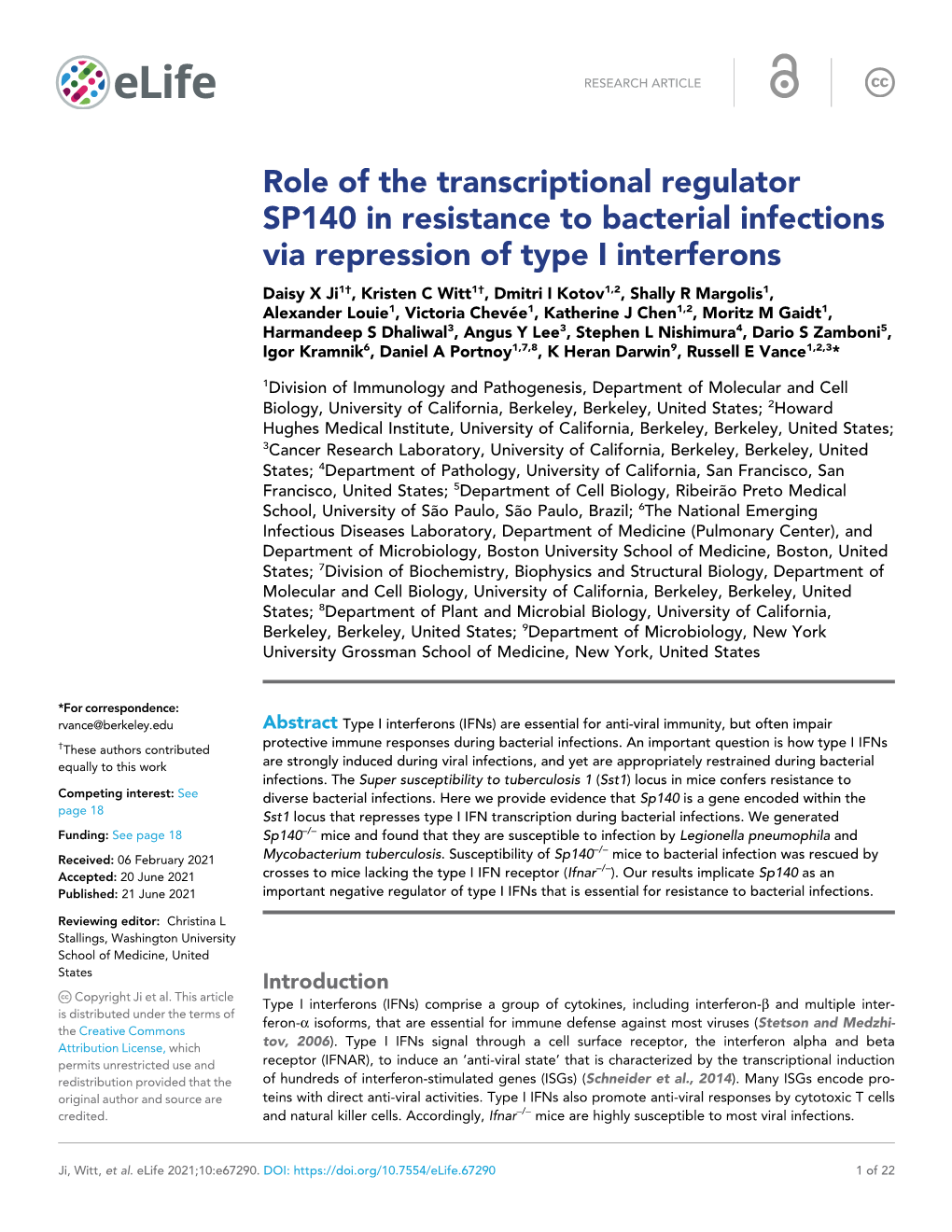 Role of the Transcriptional Regulator SP140 in Resistance