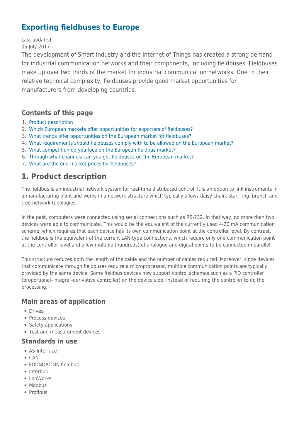 Exporting Fieldbuses to Europe 1. Product Description
