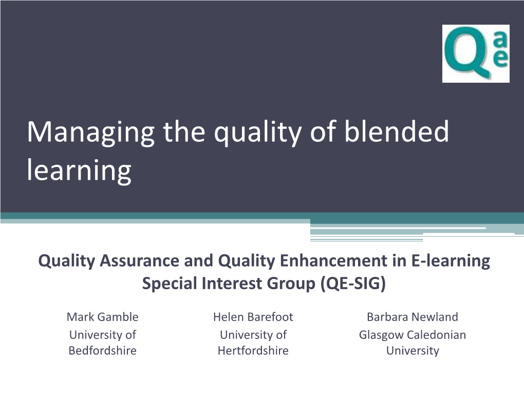 Managing the Quality of E-Learning